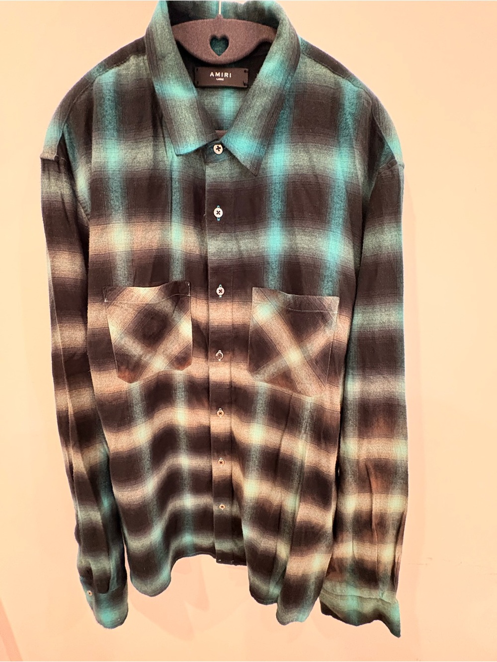 AMIRI Teal and Black Plaid Long-Sleeve Button-Down Shirt